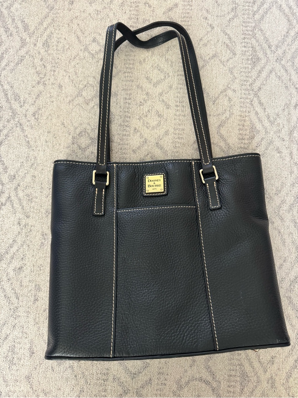 Dooney & Bourke Black Pebble Leather Tote with Contrast Stitching